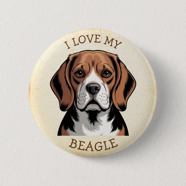 I Love my Beagle  2 Inch Round Button (Front)