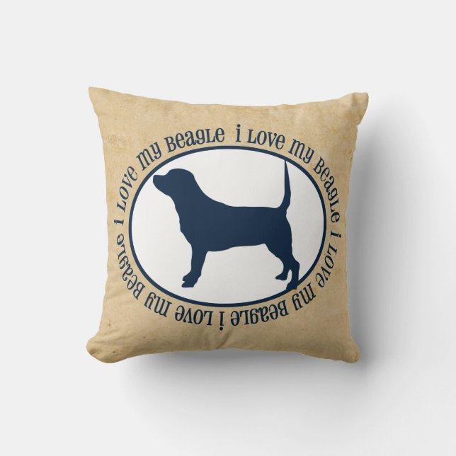 I Love My Beagle Throw Pillow (Front)