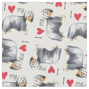 I Love my Bearded Collie Fabric