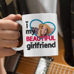 I love my beautiful girlfriend custom photo coffee mug<br><div class="desc">This lovely coffee mug is the ideal gift for any boyfriend or girlfriend in love on occasions such as Valentine's day or anniversaries. The caption reads "I love (heart) my BEAUTIFUL girlfriend" in black and dark pink modern fonts. Easily personalizable by adding a custom photo in a big heart-shaped blue...</div>