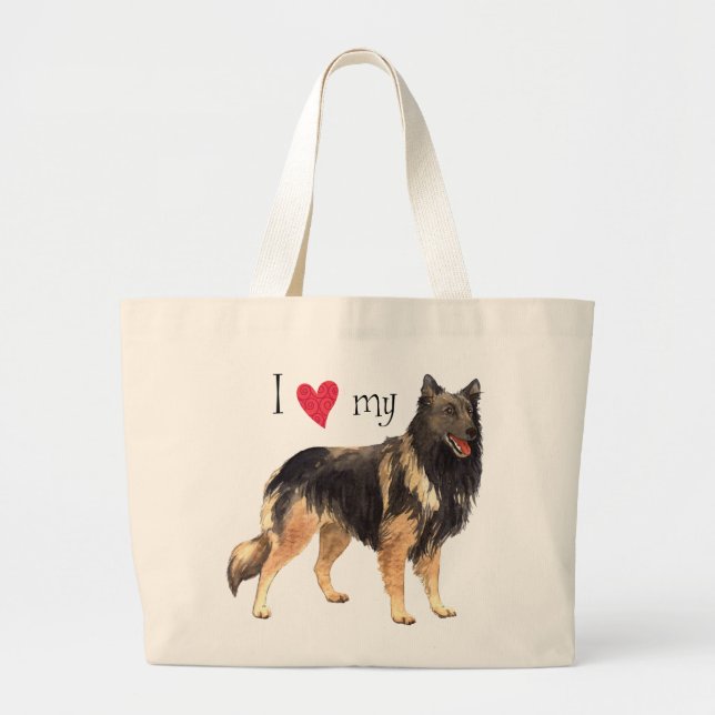 I Love my Belgian Tervuren Large Tote Bag (Front)