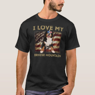 I Love My Bernese Mountain Dad Mom American Flag W T-Shirt