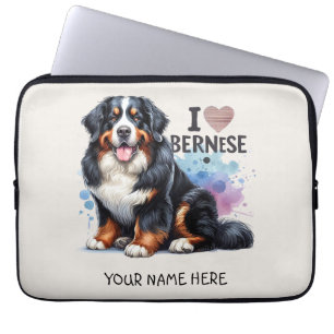 I Love My Bernese Mountain Dog Personalized Name Laptop Sleeve