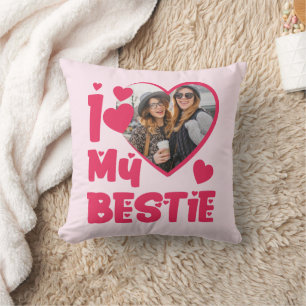 I Love My Bestie Custom Photo Heart-Shaped Design Throw Pillow