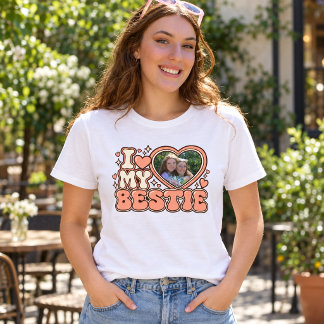 I Love My Bestie Custom Photo Retro Heart T-Shirt