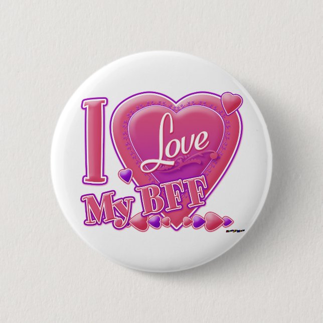 I Love My BFF pink/purple - hearts 2 Inch Round Button (Front)