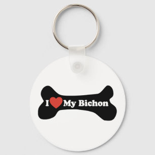 I Love My Bichon - Dog Bone Keychain