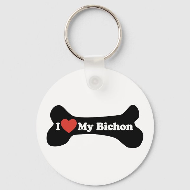 I Love My Bichon - Dog Bone Keychain (Front)
