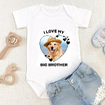 I Love My Big Brother Custom Dog Pet Photo Baby Bodysuit<br><div class="desc">I Love My Big Brother ! Let everyone know of your best dog and newly appointed guard dog in the welcoming home of your new baby with this cute custom dog photo baby clothes. “I Love My Big Brother" personalize with your dogs favourite photo. Perfect baby shower gift to a...</div>