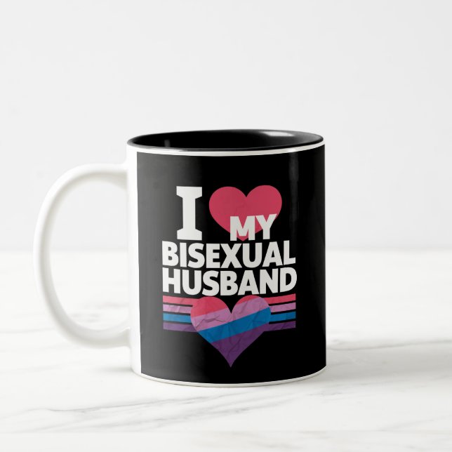 I Love My Bisexual Husband Bi Pride Bisexual Flag  Two-Tone Coffee Mug (Left)