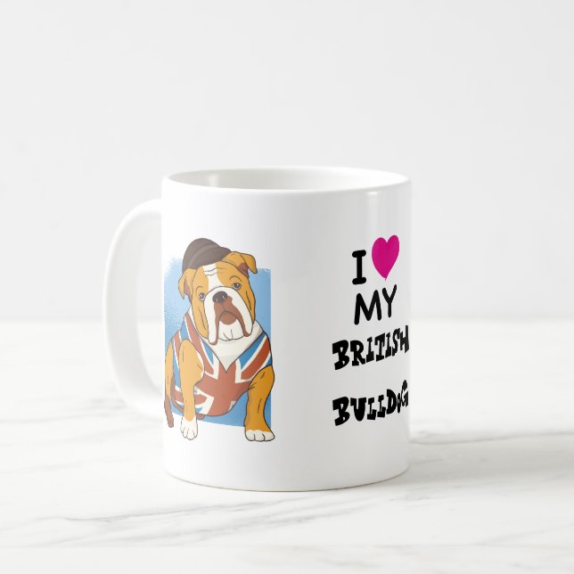 I Love My Bitish Bulldog Custom Cartoon Dog Coffee Mug (Front Left)