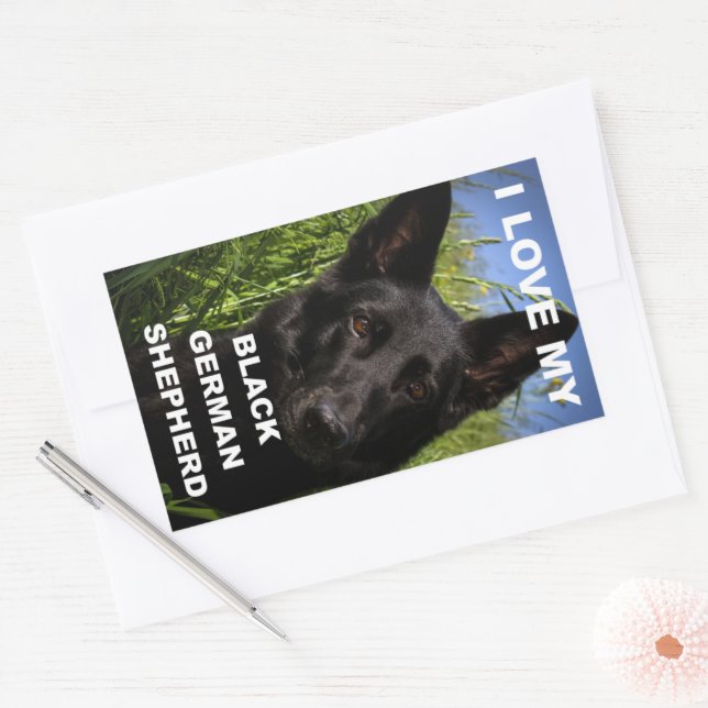 I Love My Black German Shepherd Sticker (Envelope)