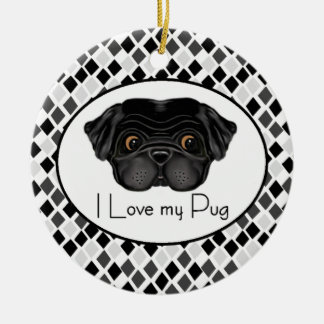 I Love My Black Pug Cute Black Pug and Love Quote Ceramic Ornament