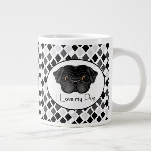 I Love My Black Pug Cute Black Pug and Love Quote Large Coffee Mug