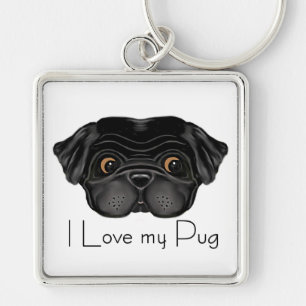 I Love my Black Pug Keychain