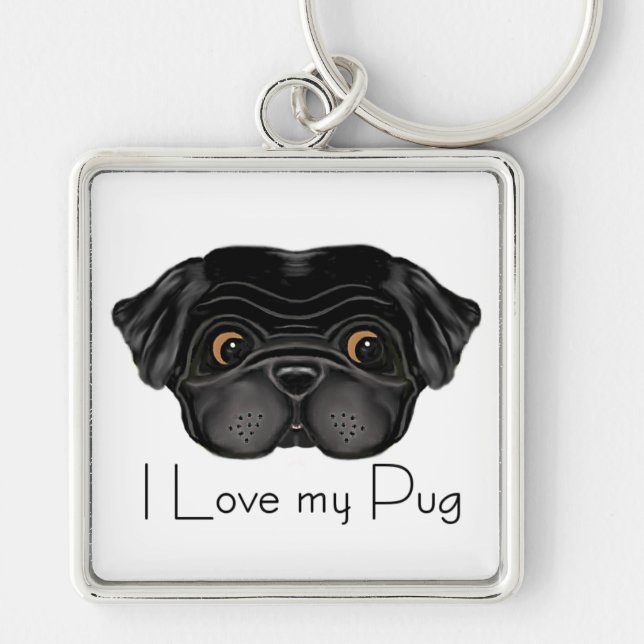 I Love my Black Pug Keychain (Front)