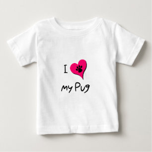 I Love My Black Pug Paw Print on Pink Heart Baby T-Shirt