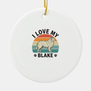 I Love My Blake Dog Retro Engraving Design_1 Ceramic Ornament