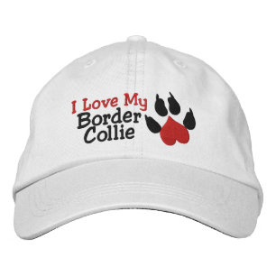 I Love My Border Collie Dog Paw Print Embroidered Hat