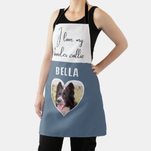 I love my Border Collie Dog Photo in Heart Name Apron