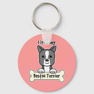 I Love My Boston Terrier Keychain