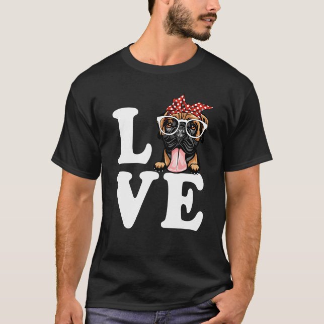 I Love My Boxer Bandana Sunglasses Dog Lovers T-Shirt (Front)