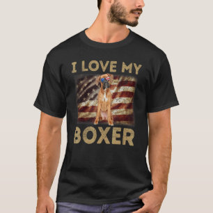 I Love My Boxer Dad Mom American Flag Weiner Dog T-Shirt