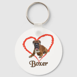 I Love My Boxer Dog Keychain