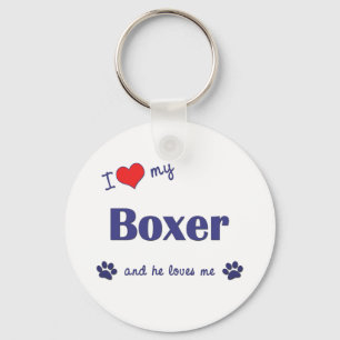 I Love My Boxer (Male Dog) Keychain