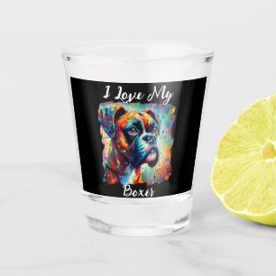 I Love My Boxer Pop Art Dog Painting Shot Glass