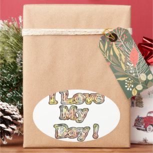  I Love My Boy Design Cool Vintage Collection Text Oval Sticker