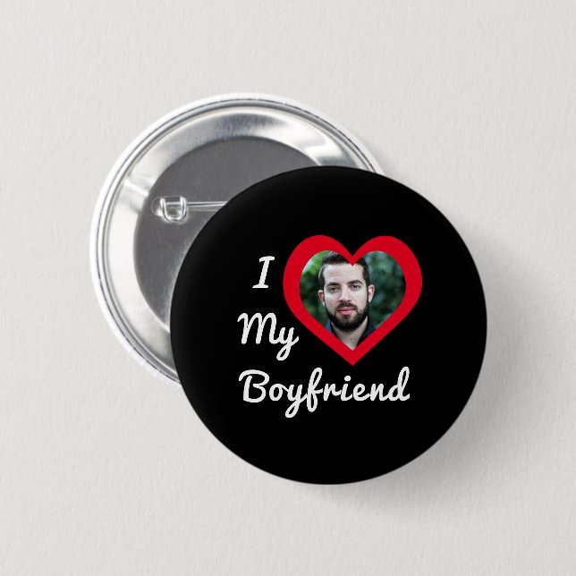 I Love My Boyfriend Bae Personalized Custom Photo 2 Inch Round Button (Front & Back)