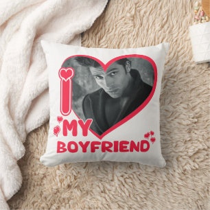 I Love My Boyfriend Custom Photo Gift Cute Throw Pillow