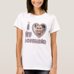 I Love My Boyfriend Custom Photo T-Shirt<br><div class="desc">Girly-Girl-Graphics at Zazzle: I Love My Boyfriend Custom Photo T-Shirt - Sophisticatedly simple, uniquely trendy, and stylishly modern, this elegantly chic silver grey and pastel pink heart and typeface font typography lettering design to personalize with your amazing photo makes a perfectly beautiful Valentine's Day, birthday, graduation, Christmas, or any day...</div>