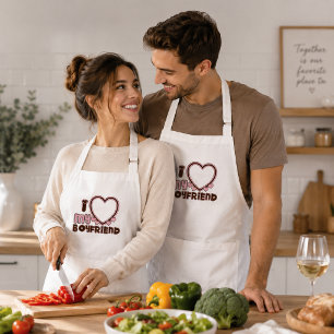 I Love My Boyfriend Heart Brown Pink Apron