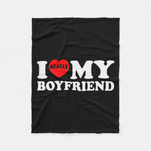 I Love My Boyfriend I Heart Bf Funny Couple Valent Fleece Blanket