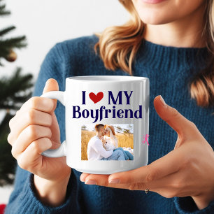 I Love My Boyfriend Monogram Initial Photo Name Coffee Mug