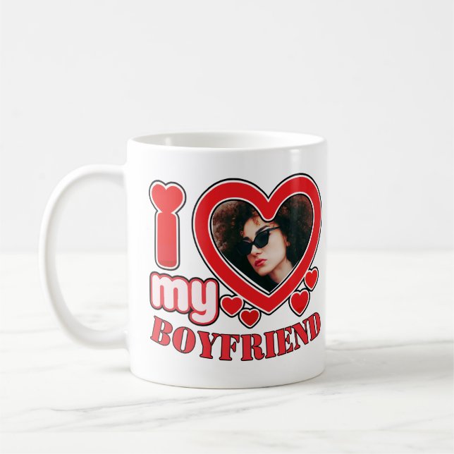 I Love My Boyfriend Personalized Photo Coffee Mug (Left)