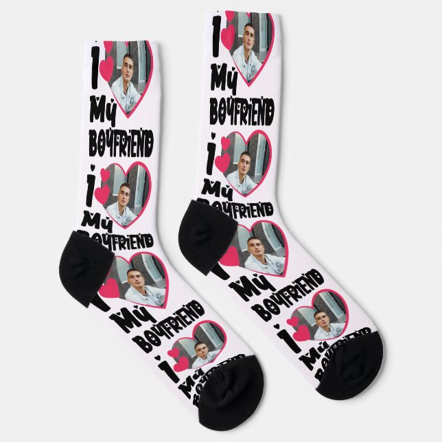 I Love My Boyfriend Personalized Photo Socks (Right)
