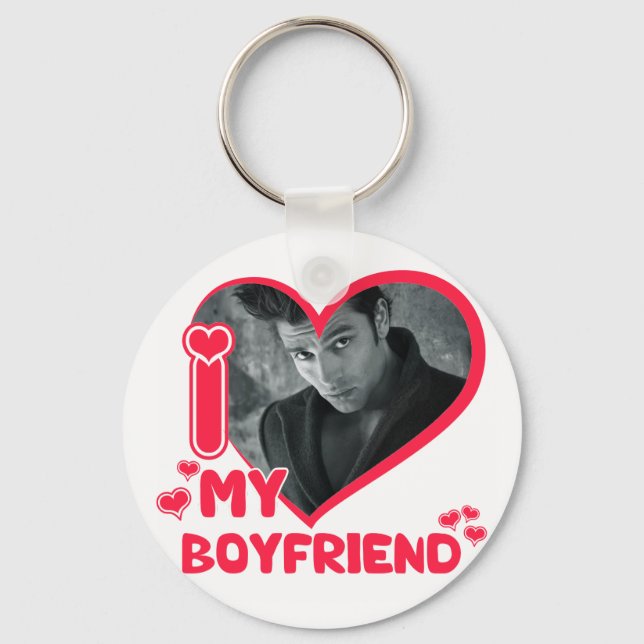 I Love My Boyfriend Photo Heart Valentines Love Keychain (Front)