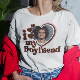 I Love My Boyfriend Photo Pink Brown T-Shirt
