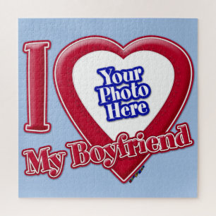 I Love My Boyfriend Photo Red Heart Baby Blue Jigsaw Puzzle