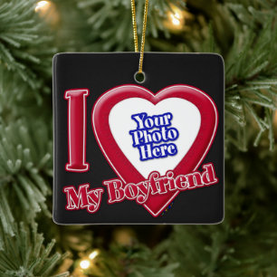 I Love My Boyfriend Photo Red Heart Black Ceramic Ornament