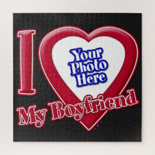 I Love My Boyfriend Photo Red Heart Black Jigsaw Puzzle