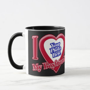 I Love My Boyfriend Photo Red Heart Black Mug