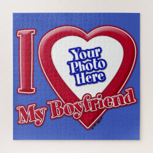 I Love My Boyfriend Photo Red Heart D R Blue Jigsaw Puzzle