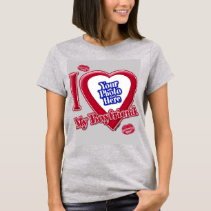 I Love My Boyfriend Photo Red Heart Kiss Grey T-Shirt