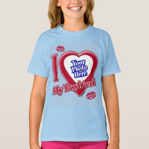 I Love My Boyfriend Photo Red Heart Kiss Light Blu T-Shirt