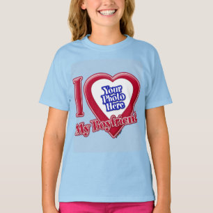 I Love My Boyfriend Photo Red Heart Light Blue T-Shirt