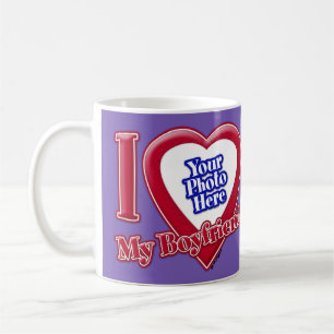 I Love My Boyfriend Photo Red Heart Purple Coffee Mug